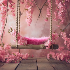 Newborn Digital Swing Background , hanging flower pink newborn digital backdrop, pink flowers photoshop overlay/newborn swing backdrop, baby