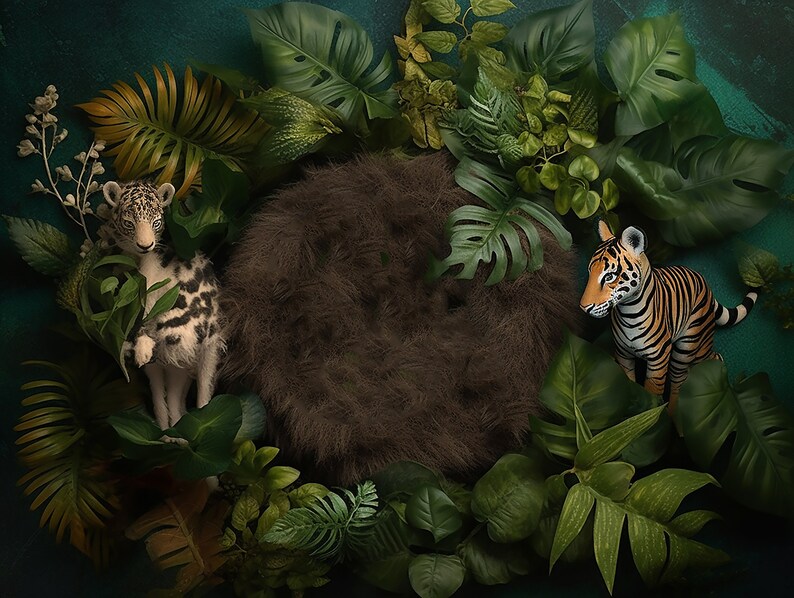 3 Newborn Digital Jungle Backgrounds, Jungle Baby Boy Digital Backdrop