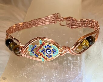 Tiger’s Eye, Hamsa, & Copper Bangle