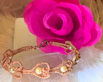 Copper and Pearl Heart Bracelet