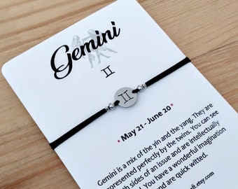 Gemini Zodiac Sign Bracelet, Zodiac Bracelet, Gemini Bracelet, Birth Sign Bracelet, Astrology Bracelet, Gemini Jewelry, Birthday Gift