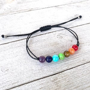 7 Chakra Bracelet, Agate Resin Stone Bracelet, Yoga Meditation Bracelet, Healing Band, Chakra Jewelry, Energy Bracelet, Waxed Cord Bracelet