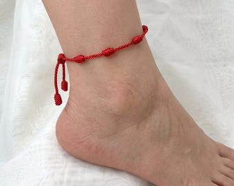 7 Knots Red String Anklet, Kabbalah Bracelet, Good Luck Bracelet, Protection Bracelet, Red String of Fate Bracelet, Healing Bracelet