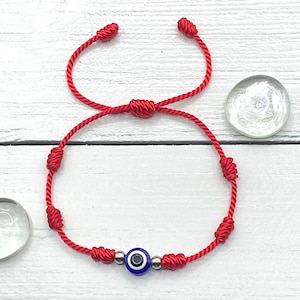 7 Knot Red String Evil Eye Bracelet - Good Luck Bracelet - Protection Bracelet - Red String Bracelet - Evil Eye Jewelry