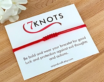 7 Knots Red String Bracelet, Kabbalah Bracelet, Good Luck Bracelet, Protection Bracelet,  Energy Charm, Sacred Knots