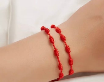 2pc 7 Knots Red String Bracelet, Kabbalah Bracelet, Good Luck Bracelet, Protection Bracelet, Red String of Fate Bracelet, Healing Bracelet