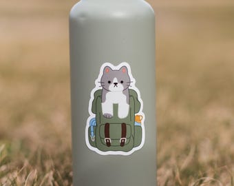 Adventure Cat | Backpack Kitty Sticker | Waterproof Dishwasher Safe Matte Vinyl