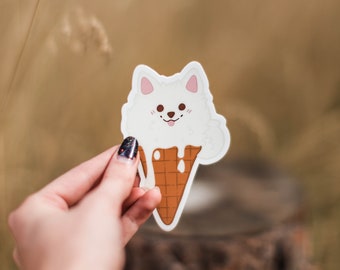 Ice Cream American Eskimo Dog Sticker - Waterproof Vinyl Decal