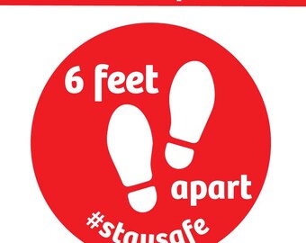 Gráficos de piso de distanciamiento social - 6 pies de distancia - rojo