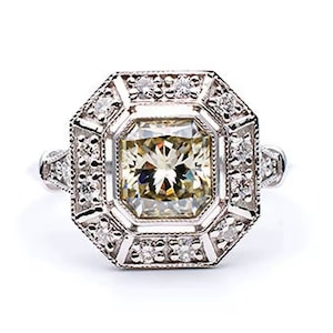 Art Deco Asscher Cut Diamond Ring | Halo Ring |925 Sterling Silver Ring | Bridal Wedding Bezel Ring | Vintage Engagement Ring | Gift For Her