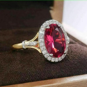 3.00Ct Oval Cut Ruby Diamond Halo Engagement Ring | Oval Halo Ring | Anniversary Ring | Ring For Women