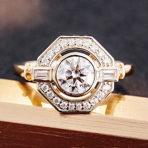 Round Cut Bezal Set Halo Engagement Ring  | 925 Sterling Silver Ring | Vintage Style Engagement Ring | Art Deco Engagement Ring | Gift Her