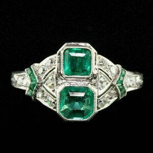 Two Asscher Stone Art Deco Wedding Ring | 3.00Ct Emerald Engagement 925 Sterling Silver Ring | Vintage Round Cut Diamond Ring | Gift For Her