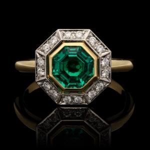 1.25CT Green Asscher Cut CZ Stone Milgrain Bezel Set Halo Wedding ring| Vintage Style Engagement Ring | Art Deco Engagement Ring | Gift Her
