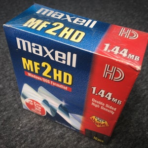 Unopened floppy disks, Maxell MF2HD pack of ten, vintage computer, brand new