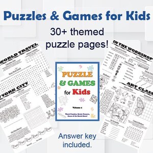 Puzzle & Games for kids, Printable Classroom Activity Book, Word Search, Brain Teasers, Mazes! Grade school educational topics.