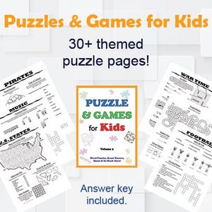 Printable Puzzle & Games for kids, Exciting Classroom Activity Book, Word Search, Brain Teasers, Mazes! Grade school educational topics.