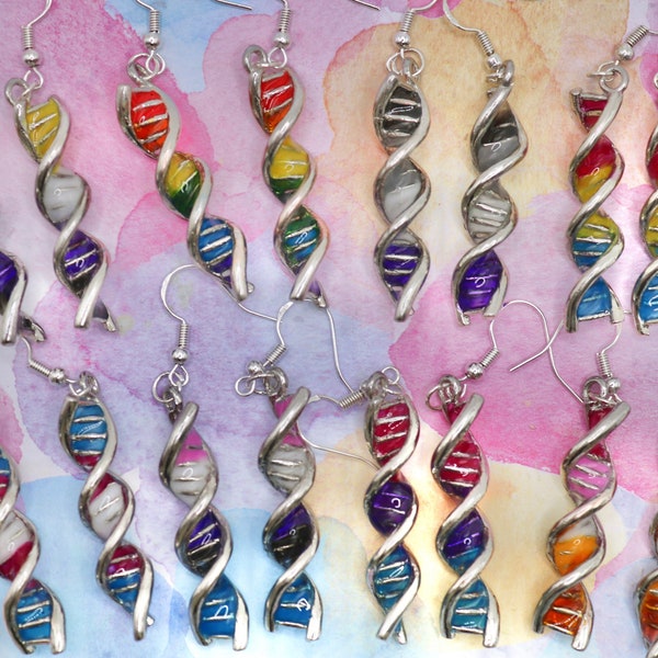 DNA Helix Pride Ohrringe | Geeky Resin Queer Schmuck | Bisexuell, Trans, Pan und weitere Flaggenfarben | CLIP-ONS verfügbar