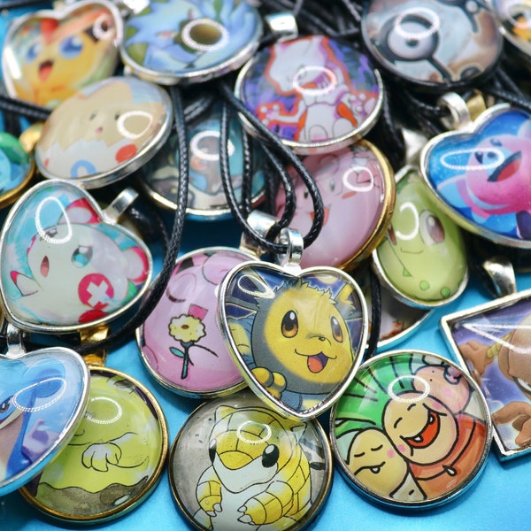 Collier pendentif carte Pokémon | Pikachu Bulbizarre gigglypuff goupix et plus | Bijoux geek pour les amateurs d'anime | DOUANE DISPONIBLE