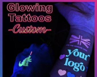UV Schwarzlicht reaktive Glow in the Dark Party Tattoos - CUSTOM Tattoos - Fluoreszierende Neon temporäre Tattoos - Rave, Festival, Birthday