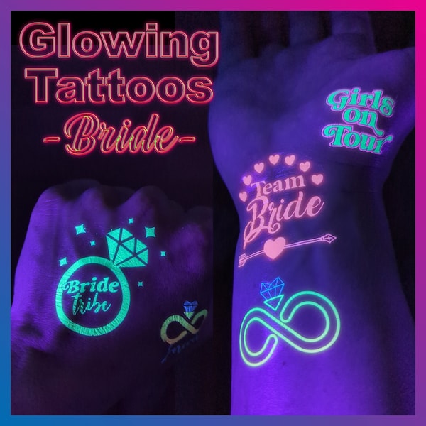 UV Schwarzlicht Reaktiv Glow in the Dark Party Tattoos - Braut Tattoos - Fluoreszierende Neon temporäre Tattoos - JGA, festival, bach party