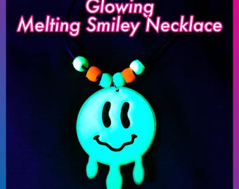 Schmelz Smiley Halskette - Rave Accessoire - Neon Halskette - Festival Outfit - Party Gimmick - Rave Kandi - Glow in the dark Smiley