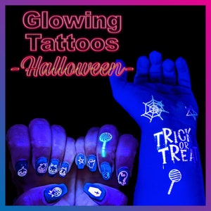 UV blacklight reactive Glow in the Dark Party Tattoos - Halloween - Fluorescent neon temporary tattoos - rave accessories, finger nail decal
