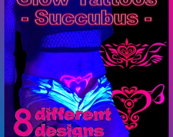 Succubus Womb Tattoos - UV blacklight reactive Glow in the Dark Tattoos - Sigil Tattoos - Fluorescent neon temporary tattoos - NSFW tattoos