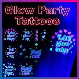 UV blacklight reactive Glow in the Dark Party Tattoos - Glow Birthday Party - Fluorescent neon temporary tattoos - kids party accessories