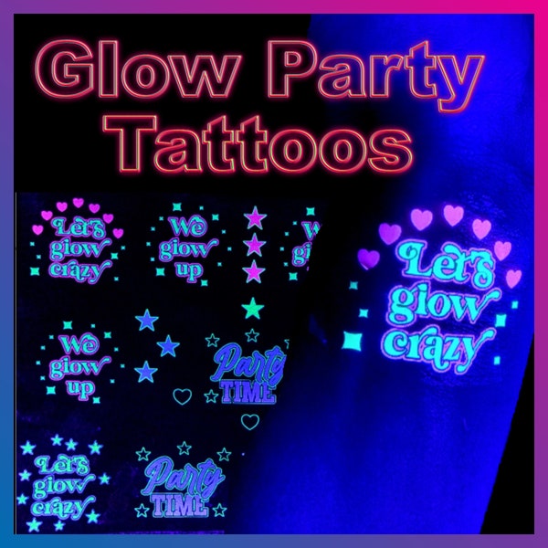 UV blacklight reactive Glow in the Dark Party Tattoos - Glow Birthday Party - Fluorescent neon temporary tattoos - kids party accessories