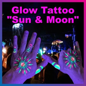 Sun & Moon Tattoos Rave Party Favors Supplies Decorations Moon Phase Blacklight and Glow In Dark Temporary Tattoos