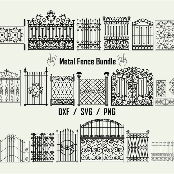 Descarga digital de SVG de valla, imágenes prediseñadas de vallas de hierro, valla forjada DXF, puertas de hierro, silueta de valla, vector Cricut de valla, archivo de corte de valla, valla.