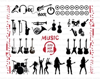 MUSIC SVG Digital Download, music clipart, music notes svg, dance svg, Music silhouette, guitar svg, Music cricut, Music dxf, drum set svg.