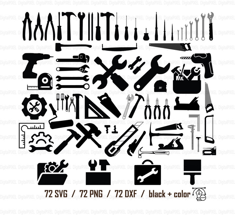 TOOLS SVG Digital Download, Mechanical Tools DXF, Tools Silhouette, Tools Cricut, Tools Svg Cut file, hand tool svg, tool png, handyman svg image 3