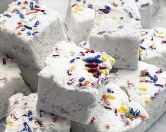 Birthday Cake Marshmallows. Cake Batter Marshmallows. Gourmet Handcrafted Marshmallows with All Natural Sprinkles.