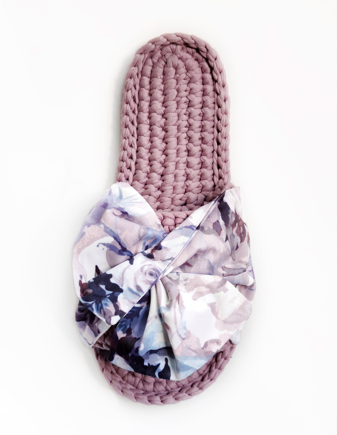 Womens cotton slippers with bow Handmade knit house slippers Etsy