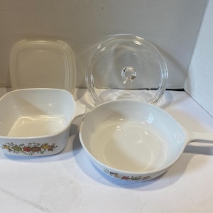 Vintage Corning Ware Spice of Life Casserole Dish & Frying Pan Set