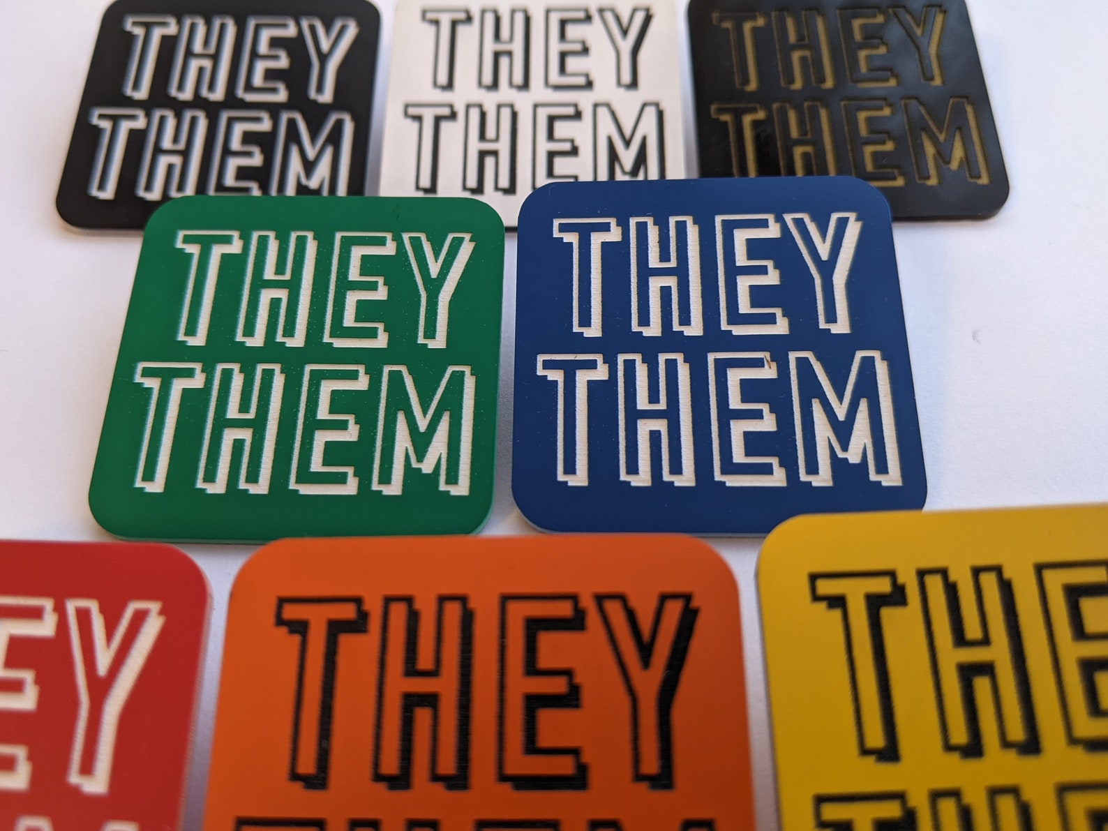 Pronoun Badge, They/them, Ze/zir, She/her, He/him, Coloured Acrylic or ...