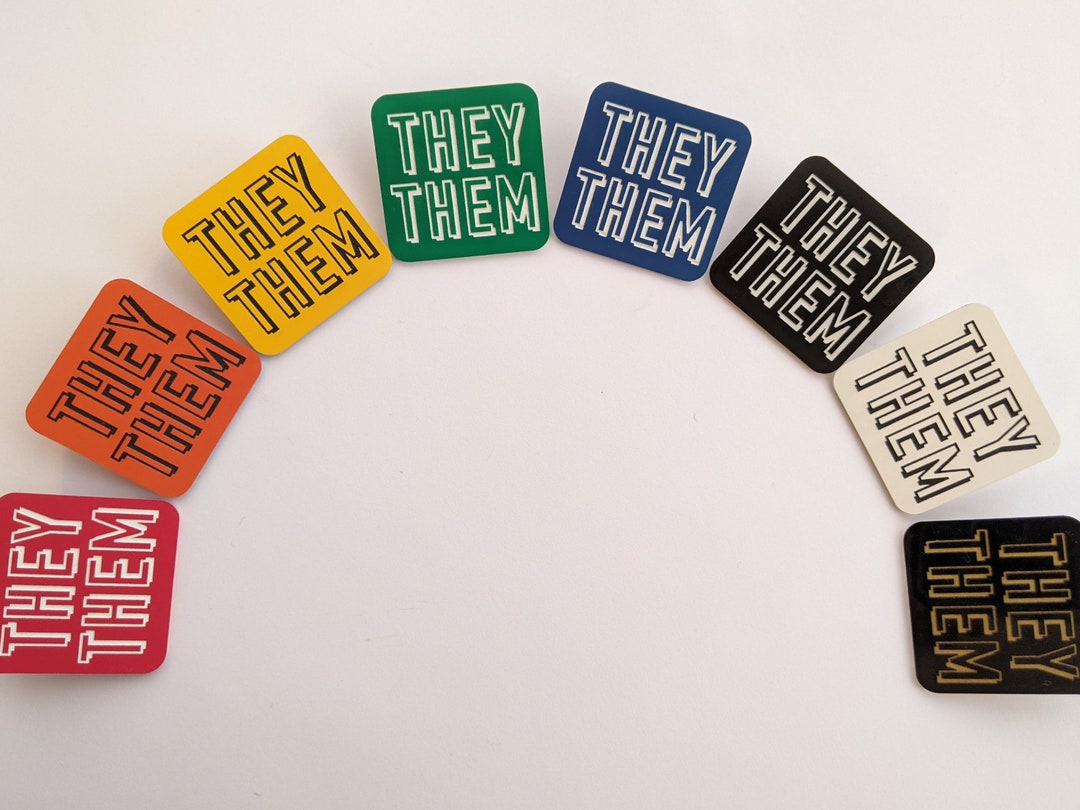 Pronoun Badge, They/them, Ze/zir, She/her, He/him, Coloured Acrylic or ...