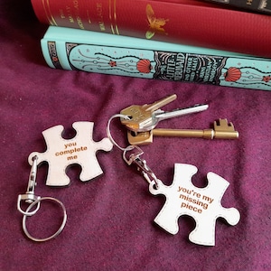 You Complete Me Missing Piece Key Rings, Puzzle Piece, Bag Purse Charm Keychain, Wooden