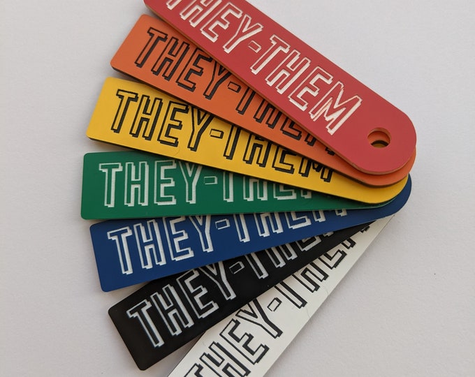 Pronoun Badge, They/them, Ze/zir, She/her, He/him, Coloured Acrylic or ...