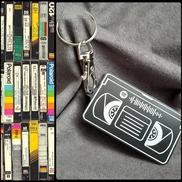 Classic Video Key Ring, Iconic Film Themes, VHS Tape Cassette, Spotify Code, Birthday, Film Buff Fan Gift