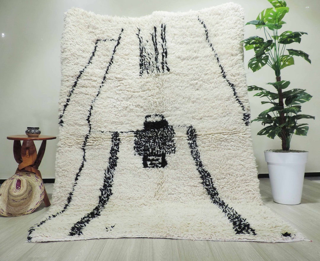 Beni Ourian Rug Black & White Bohemian Area Rug Morocco Rag Etsy
