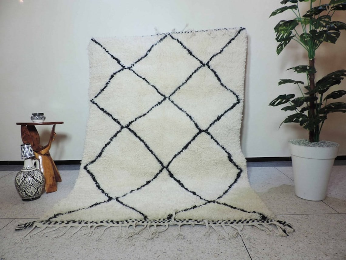 Beni Ourian Rug Black & White Bohemian Area Rug Morocco Rag Etsy