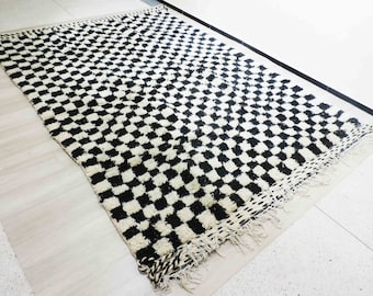 Black & White Rug, Beni Ourian Rug, Morocco Rag Rug, Fabulous Berber rug, 100 % hand made rug, 8x6 rug