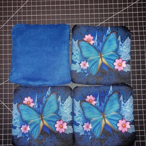 Pro Style Custom Printed Cornhole Bags Butterfly Resin Filled Set of 4 Bags