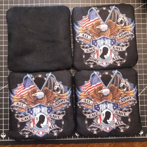 Sacs de cornhole POW imprimés personnalisés Ensemble de 4 sacs Pro Style Résine remplie double face