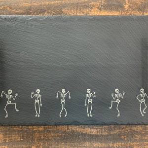 Dancing Skeleton Slate Serving Tray, Charcuterie board, Platter, Charcuterie Tray, with Handles, Slate Tray, Ottoman Tray, Halloween Decor