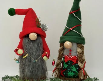 Gnome Couple with Fleece Hats - 9 & 11 Inches Tall