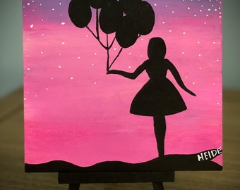 Girl with Balloons Silhouette Painting